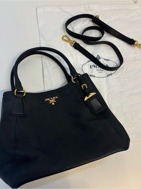 Prada Vitello Daino black leather tote bag
